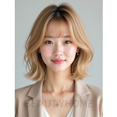 골든 블론드 귀밑 웨이브 단발+커튼뱅