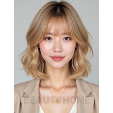 골든 블론드 턱선 웨이브 단발+뱅