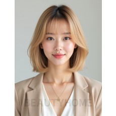 골든 블론드 턱선 블런트 단발+풀뱅