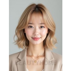 골든 블론드 귀밑 인버티드 단발+풀뱅