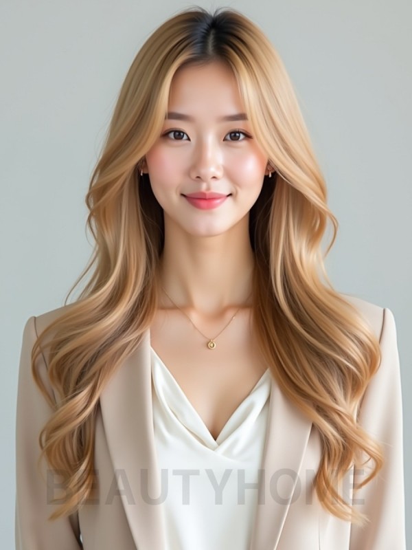 골든 블론드 긴 히피펌