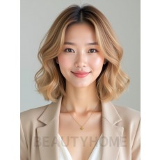 골든 블론드 턱선 컬 단발+시스루뱅