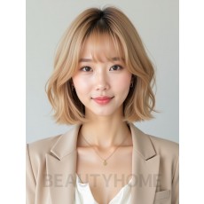 골든 블론드 귀밑 블런트 단발+뱅