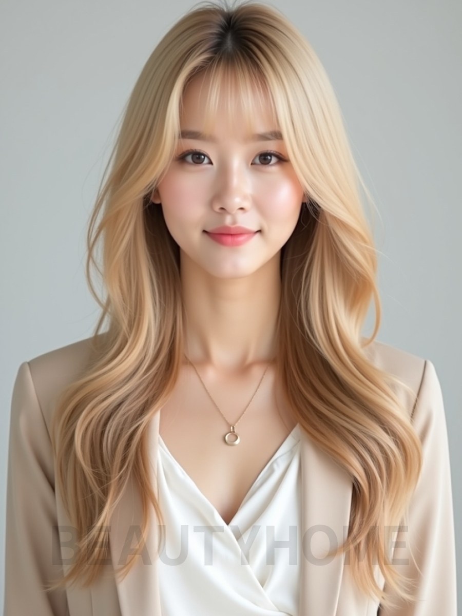 골든 블론드 롱 커튼뱅