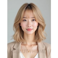 골든 블론드 귀밑 텍스처 단발+뱅