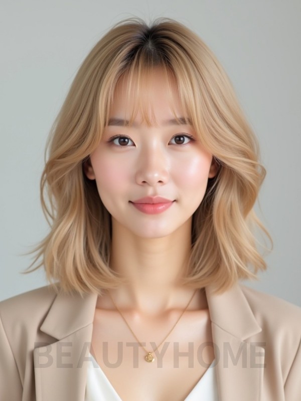 골든 블론드 귀밑 텍스처 단발+뱅