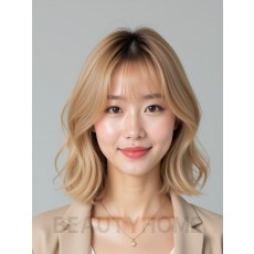 골든 블론드 귀밑 스택 단발+시스루뱅