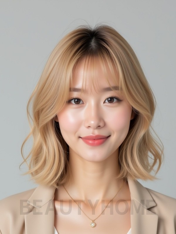 골든 블론드 귀밑 스택 단발+시스루뱅