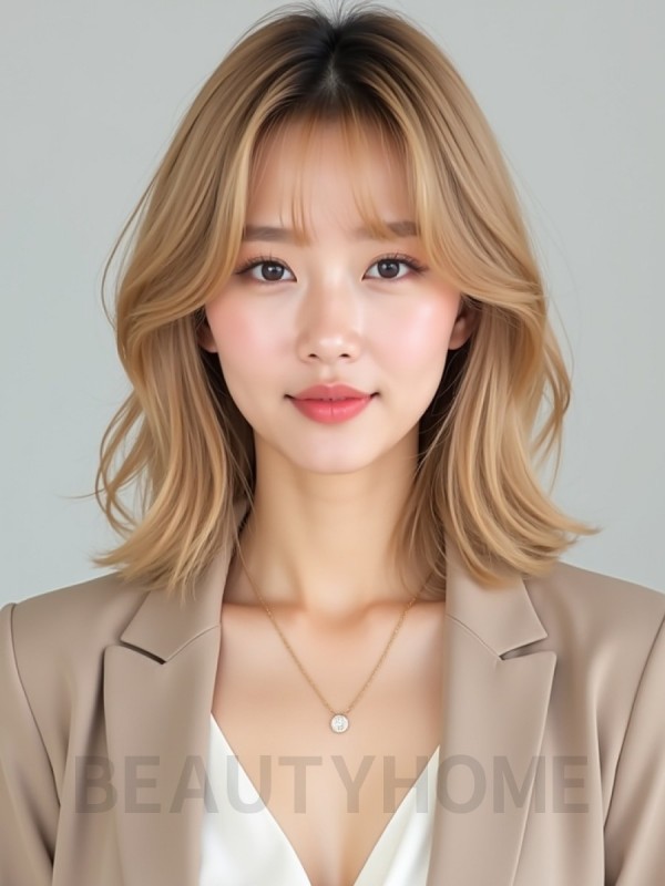 골든 블론드 턱선 웨이브 단발