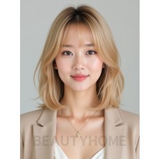 골든 블론드 턱선 그라데이션 단발+풀뱅