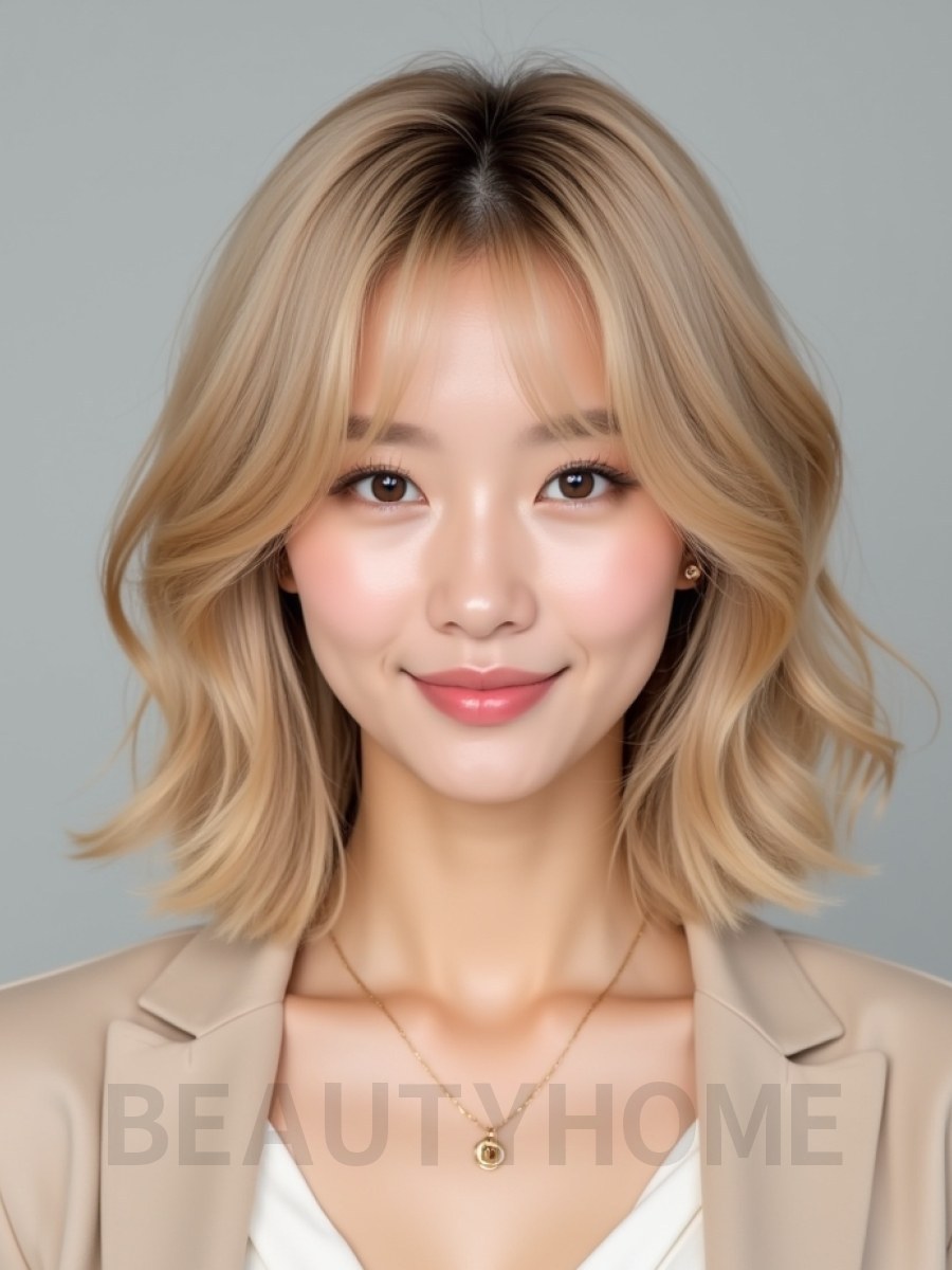 골든 블론드 귀밑 그라데이션 단발