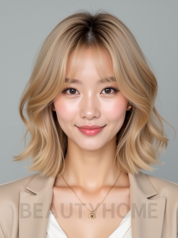 골든 블론드 귀밑 그라데이션 단발
