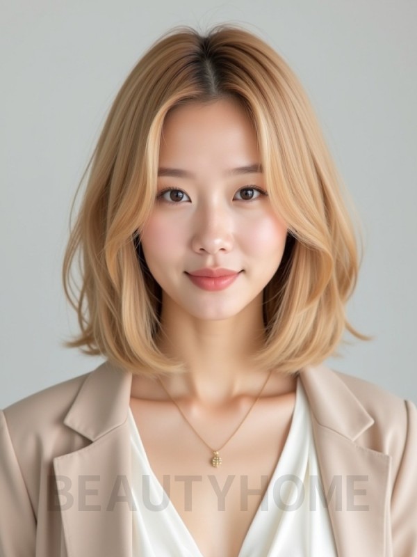골든 블론드 귀밑 스트레이트 단발