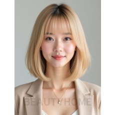 골든 블론드 턱선 스트레이트 단발+풀뱅