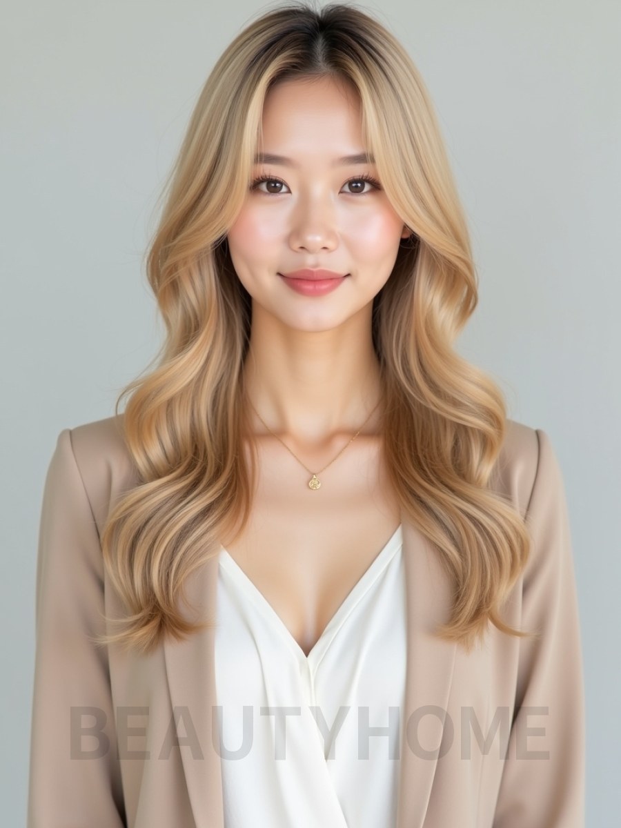 골든 블론드 긴 디지털펌