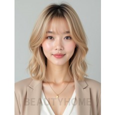 골든 블론드 턱선 레이어드 단발+뱅