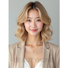 골든 블론드 귀밑 컬 단발+커튼뱅