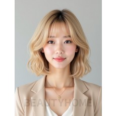 골든 블론드 귀밑 그라데이션 단발+커튼뱅