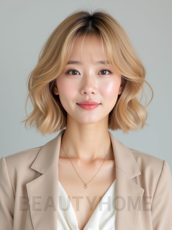 골든 블론드 귀밑 컬 단발