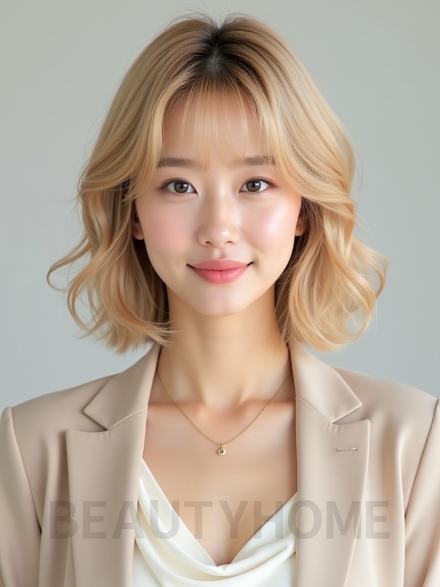 골든 블론드 귀밑 텍스처 단발+풀뱅