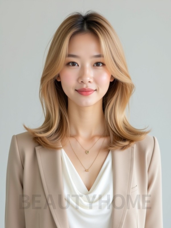 골든 블론드 어깨선 레이어드