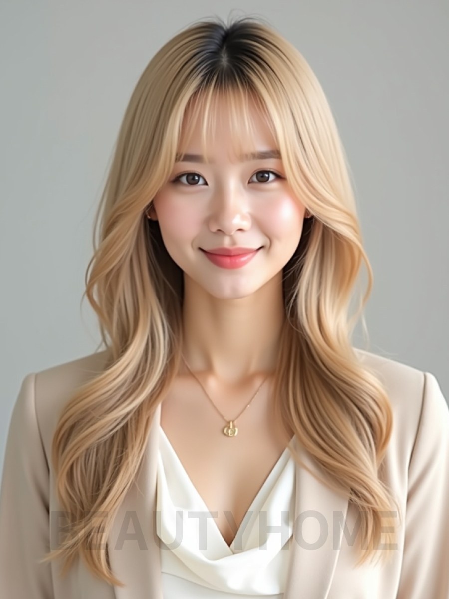 골든 블론드 둥근 뱅