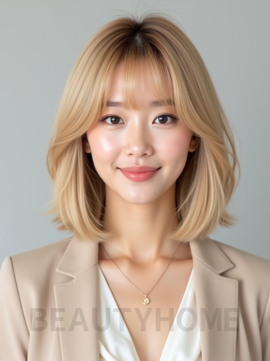 골든 블론드 귀밑 스트레이트 단발+뱅