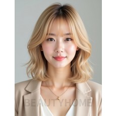 골든 블론드 턱선 그라데이션 단발+시스루뱅