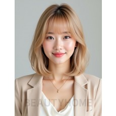 골든 블론드 턱선 블런트 단발+뱅