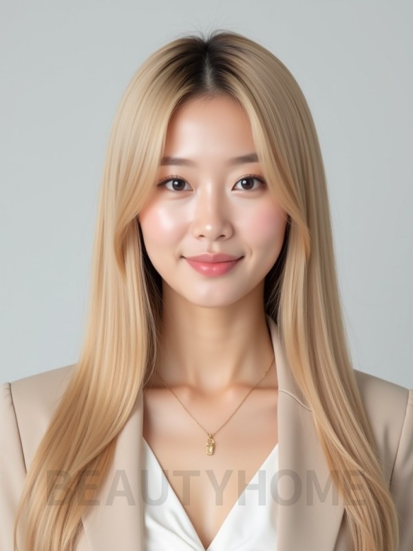 골든 블론드 고데기 생머리