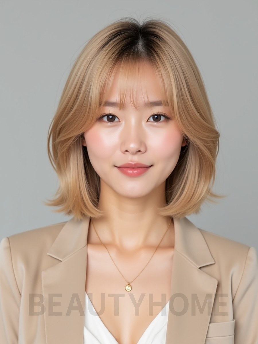 골든 블론드 턱선 비대칭 단발
