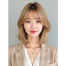 골든 블론드 턱선 레이어드 단발+풀뱅