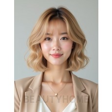 골든 블론드 턱선 웨이브 단발+시스루뱅