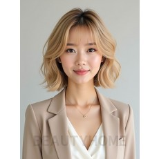 골든 블론드 귀밑 레이어드 단발+시스루뱅