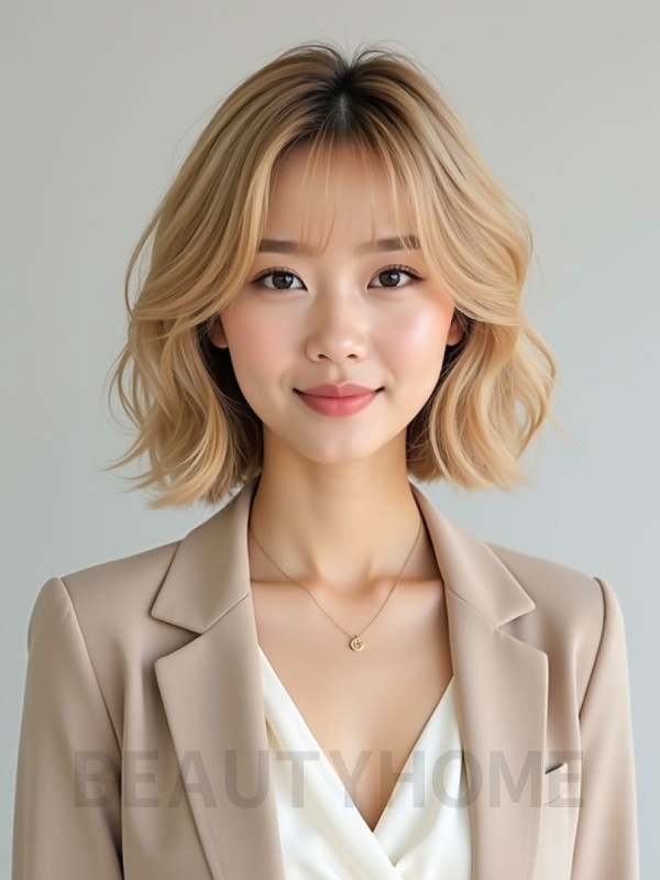 골든 블론드 귀밑 레이어드 단발+시스루뱅