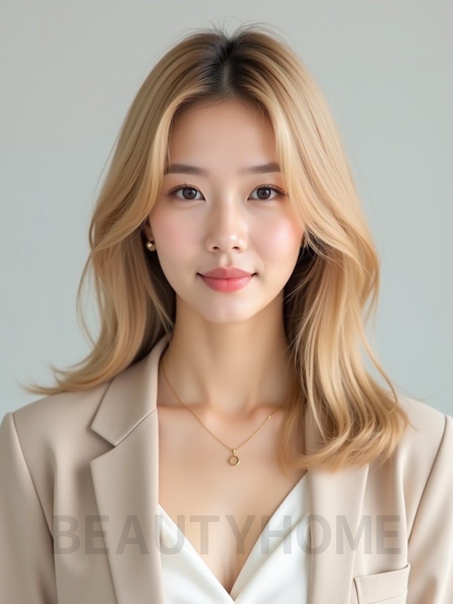 골든 블론드 어깨선 생머리