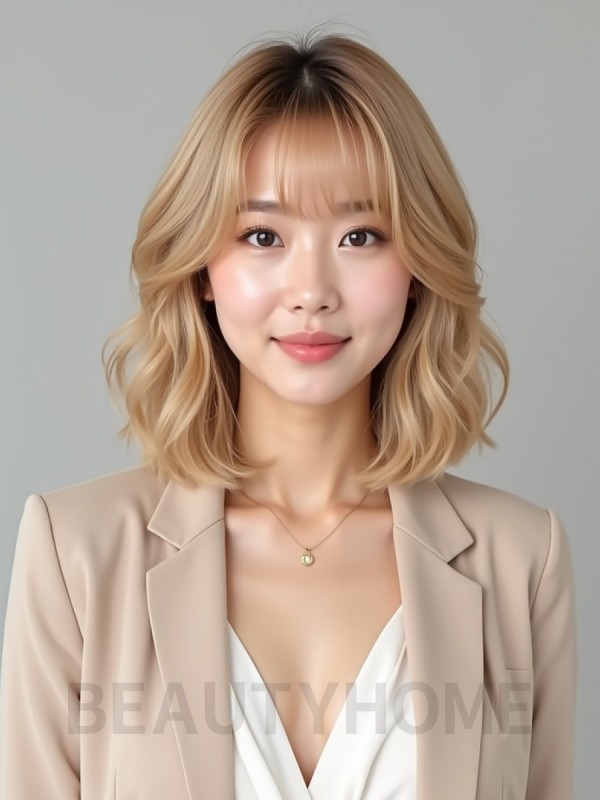 골든 블론드 귀밑 인버티드 단발+뱅