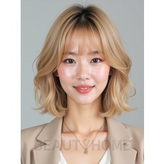 골든 블론드 귀밑 레이어드 단발+커튼뱅
