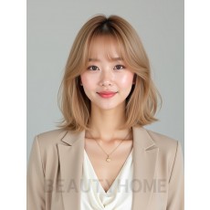 골든 블론드 턱선 텍스처 단발+풀뱅