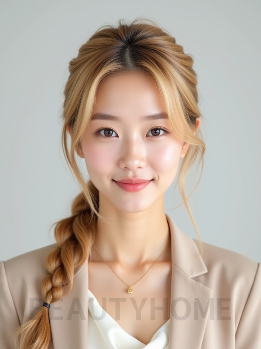 골든 블론드 땋은 포니테일