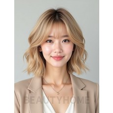 골든 블론드 귀밑 인버티드 단발+시스루뱅