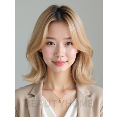 골든 블론드 귀밑 블런트 단발+시스루뱅