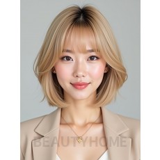 골든 블론드 턱선 블런트 단발+커튼뱅