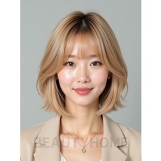 골든 블론드 턱선 그라데이션 단발+사이드뱅