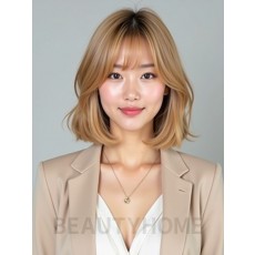 골든 블론드 귀밑 블런트 단발+사이드뱅