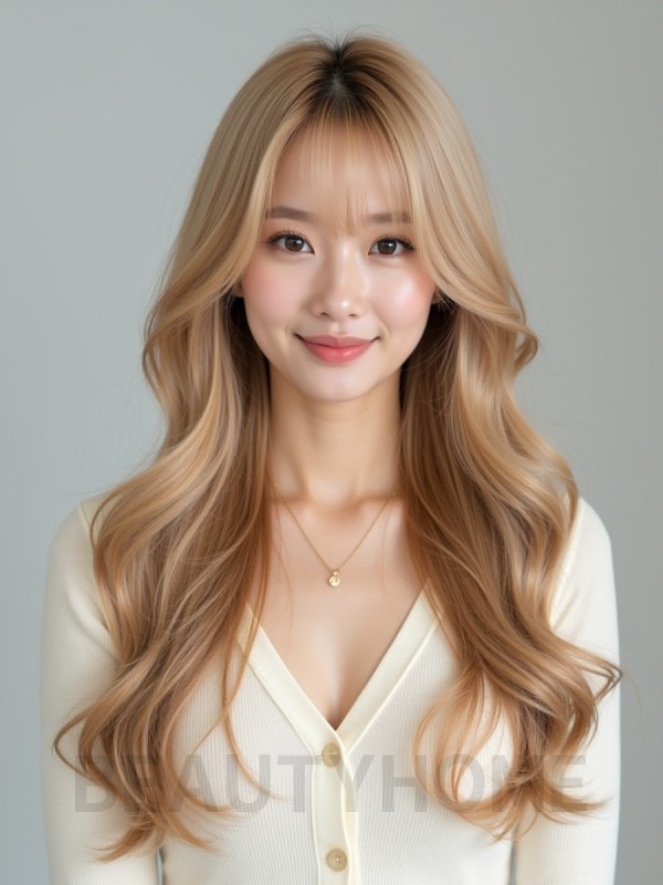 골든 블론드 긴 컬+풀뱅