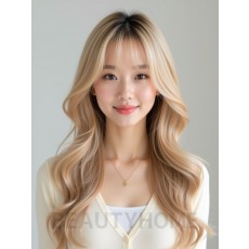 골든 블론드 긴 웨이브+시스루뱅