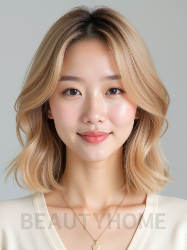 골든 블론드 쇄골 비대칭 단발