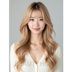 골든 블론드 긴 컬+시스루뱅
