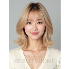 골든 블론드 턱밑 비대칭 단발+시스루뱅